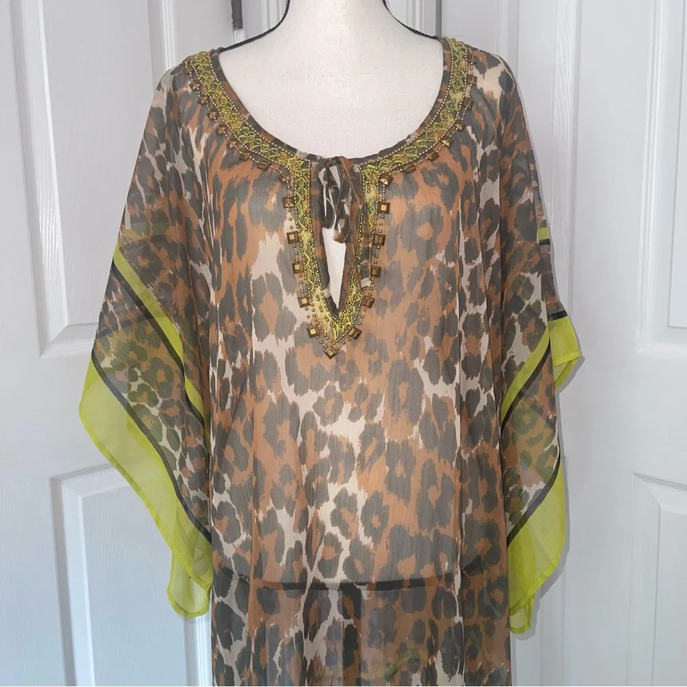 NWT Theodora Callum key lime brown leopard pattern swim cover up, one size - Picture 10 of 13